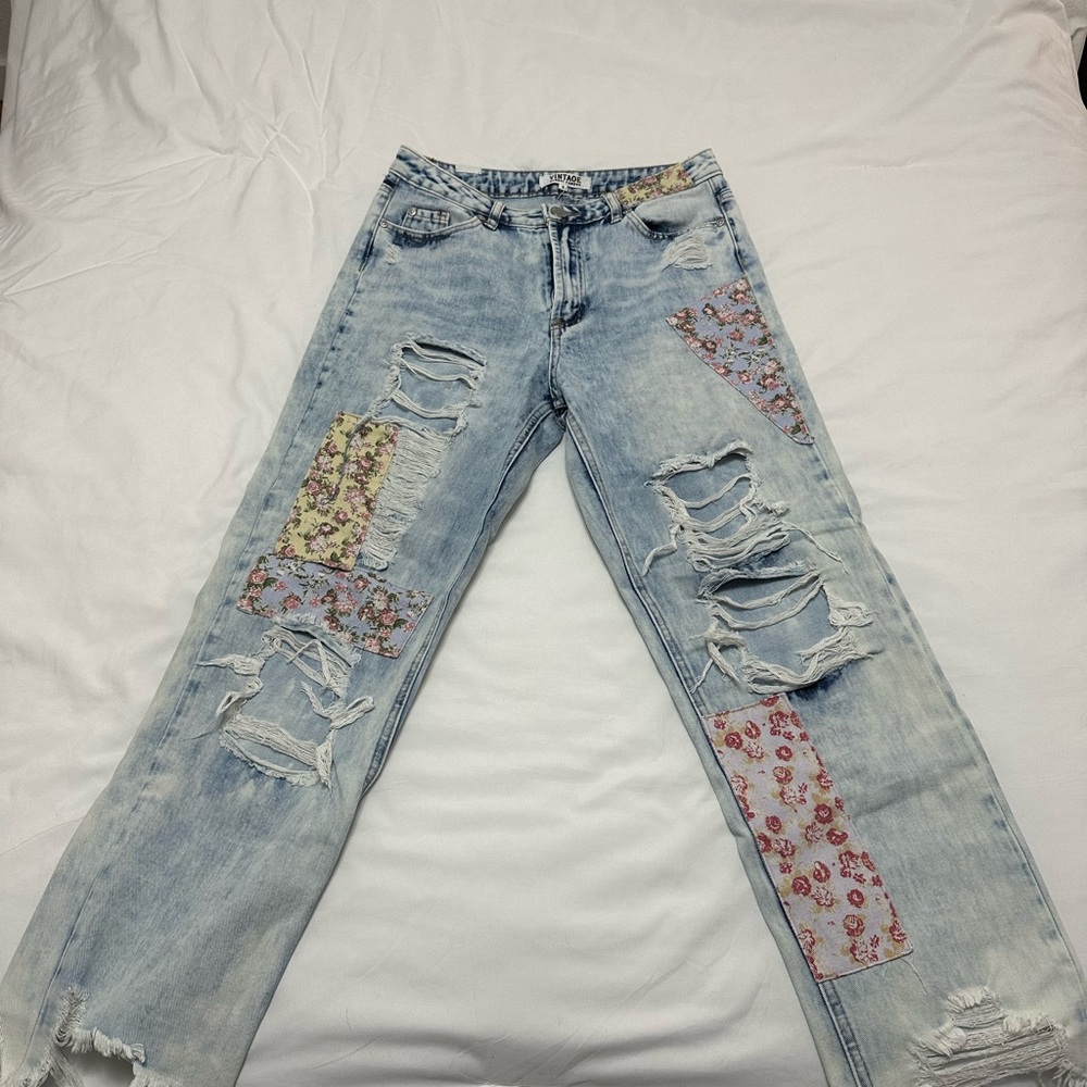 Almost Famous Light Blue Floral Patch Jeans